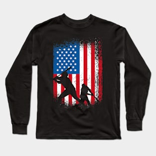 Baseball Lover American Flag Baseball Long Sleeve T-Shirt